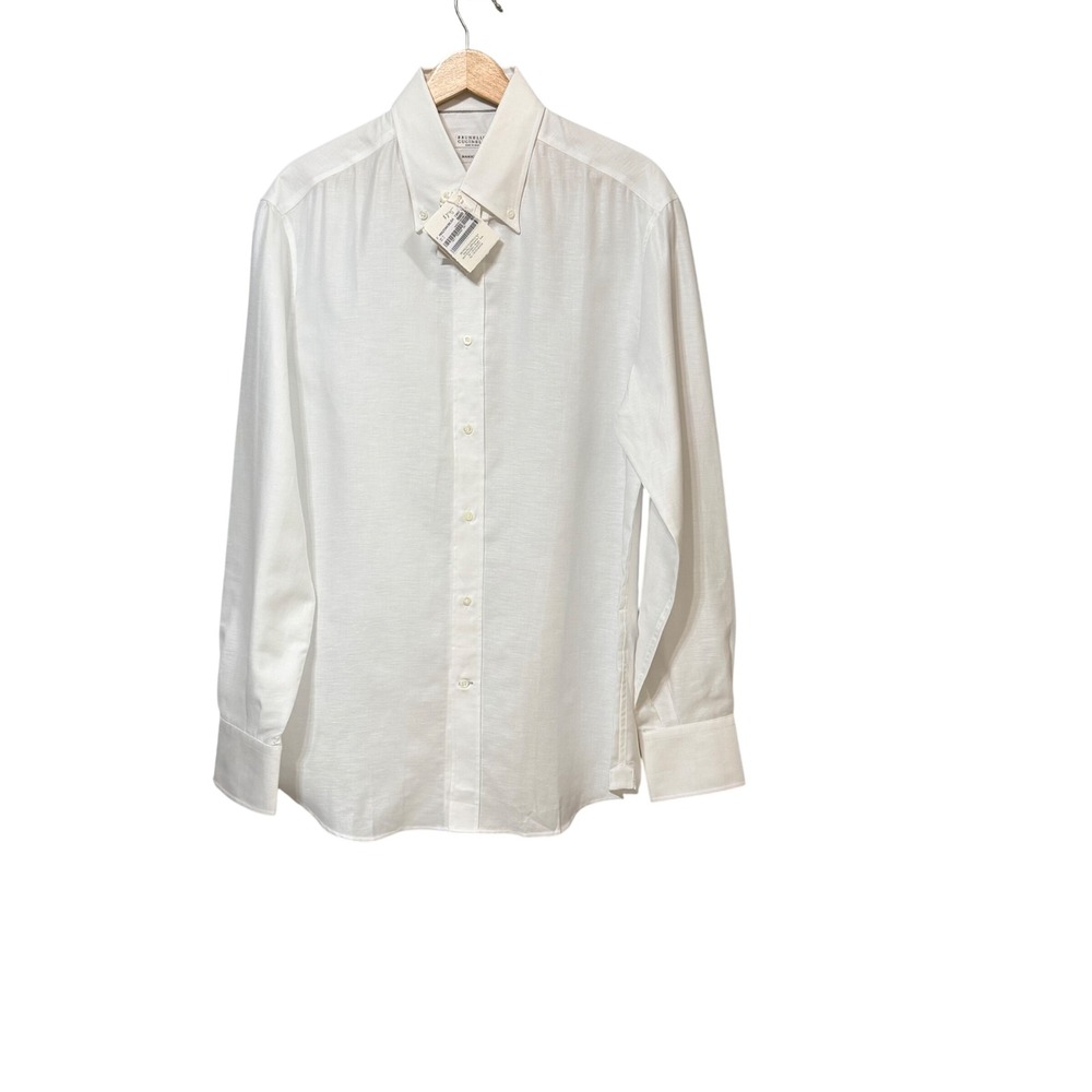 Brunello Cucinelli White Cotton Linen Button Down Shirt Basic Fit MR6250038USA